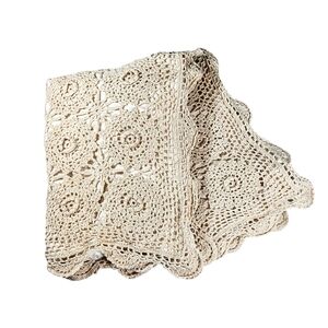 Vintage Crocheted Ecru Pillow Shams Standard Size Set Of 2